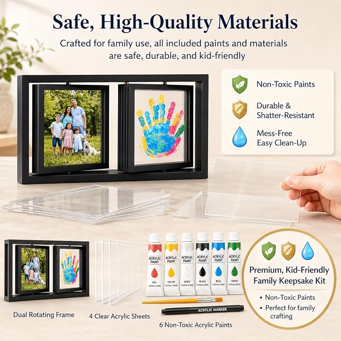 Family Handprint Frame Kit, Dual Rotating Photo & Handprint Display, DIY - Image 5