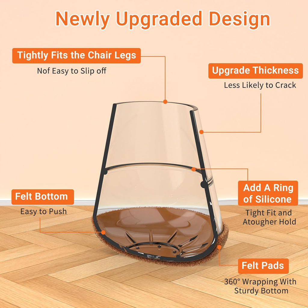 Chair Leg Floor Protectors Medium 24Pcs,Silicone Chair Leg Protectors for Hardwood Floors/Tiles,360°Wrapped Felt Bottom to Prevent Scratch and Reduce Noise, Round Clear