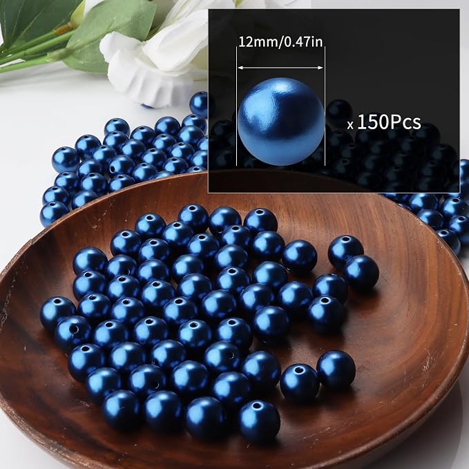150pcs Blue 12mm Pearl Beads - Image 2