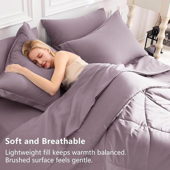 CozyLux Oversized Queen Comforter Set Dusty Purple, 7 Pieces Bed in a Bag - Image 3