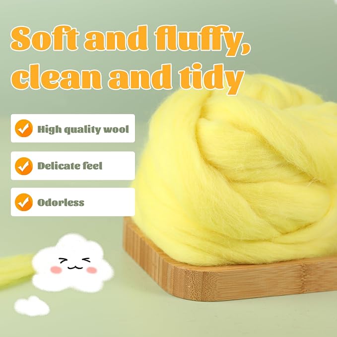 3.53oz Wool Roving, Fiber Roving Wool Top, Needle Felting Supplies, Pure Wools - Image 3