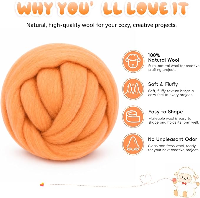 3.53oz Wool Roving: Needle Felting Wool White Roving Wool Felting Supplies Pure - Image 2