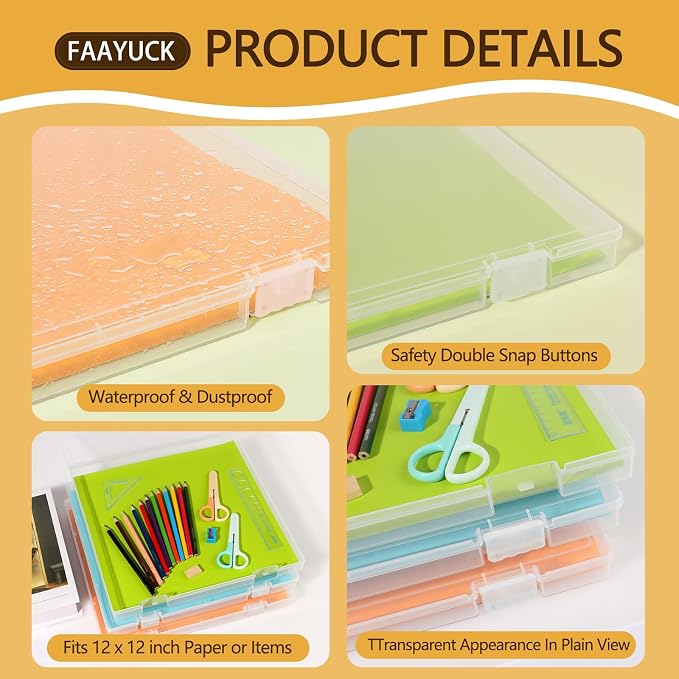 12x12 Inch Scrapbook Paper Storage, 4 Pack Plastic Paper Storage Box - Image 3