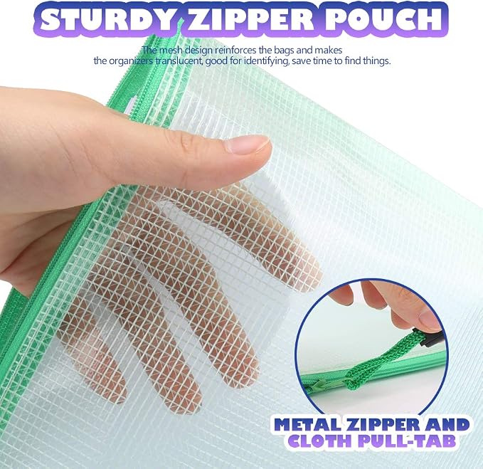 LEOBRO Mesh Zipper Pouches Bags, A4 Mesh Bags - Image 3