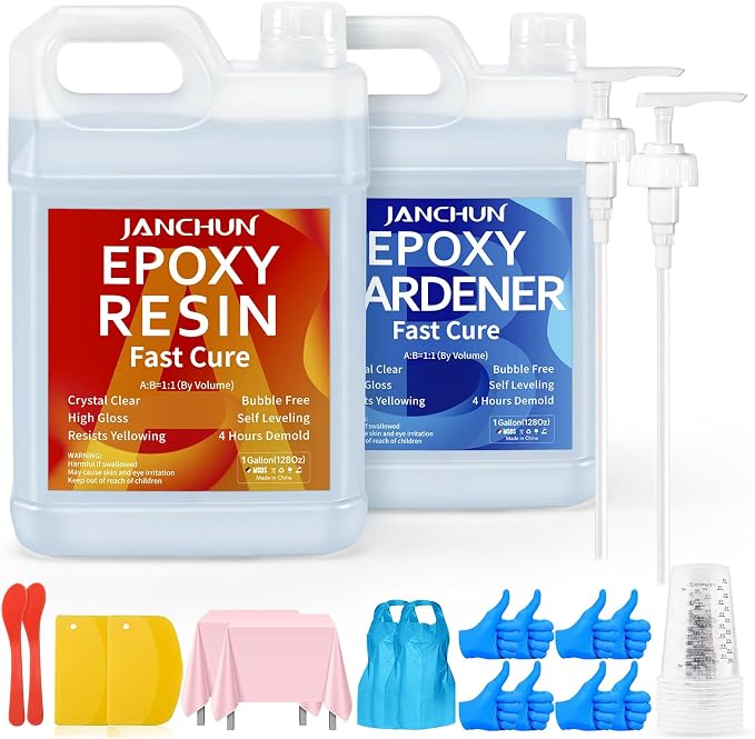JANCHUN Crystal Clear Epoxy Resin Kit 2 Gallon, Bubble-Free, Anti-Yellowing by JANCHUN