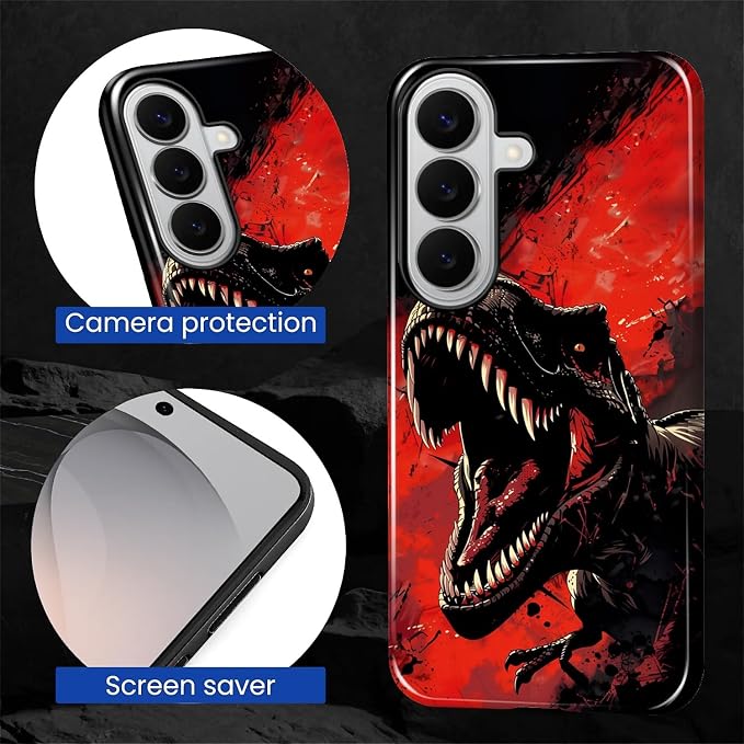 for Samsung Galaxy S26 Case, Cool Dinosaur Red Black Pattern Glossy 2 in 1 - Image 5