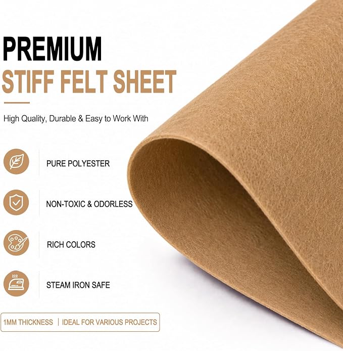 Tan Large Felt Fabric 36" x 36", 1mm Stiff Felt Sheet, Nonwoven Fabric - Image 4