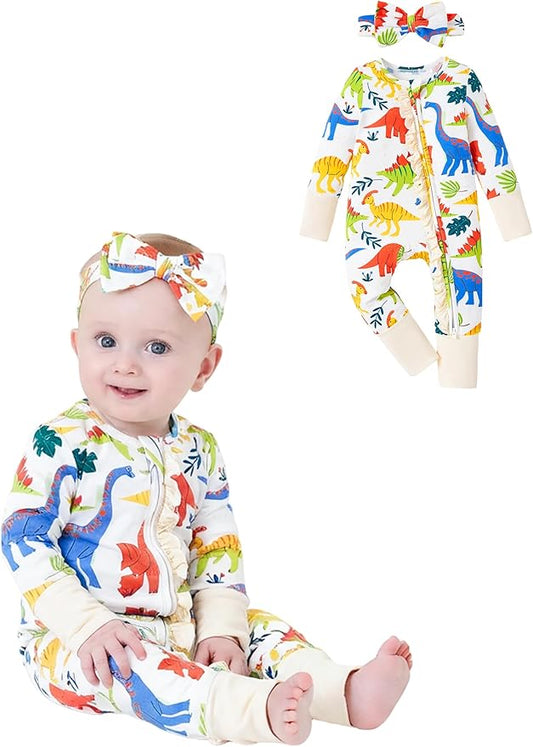 PATPAT Baby Girl Boy Clothes Newborn Infant Footie – Soft Viscose from Bamboo– 2-Way Zipper, Fold-Over Mitten, Ruffle Trim