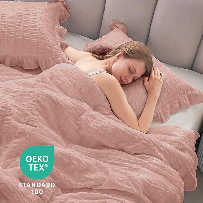 JOLLYVOGUE Full Size Comforter, 3 Pieces Rose Gold Seersucker Lightweight Full - Image 6