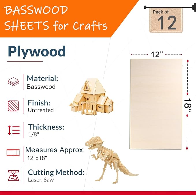 Yaliuliu 12 Pack Basswood Sheets 12"x18"x1/8" - Image 2