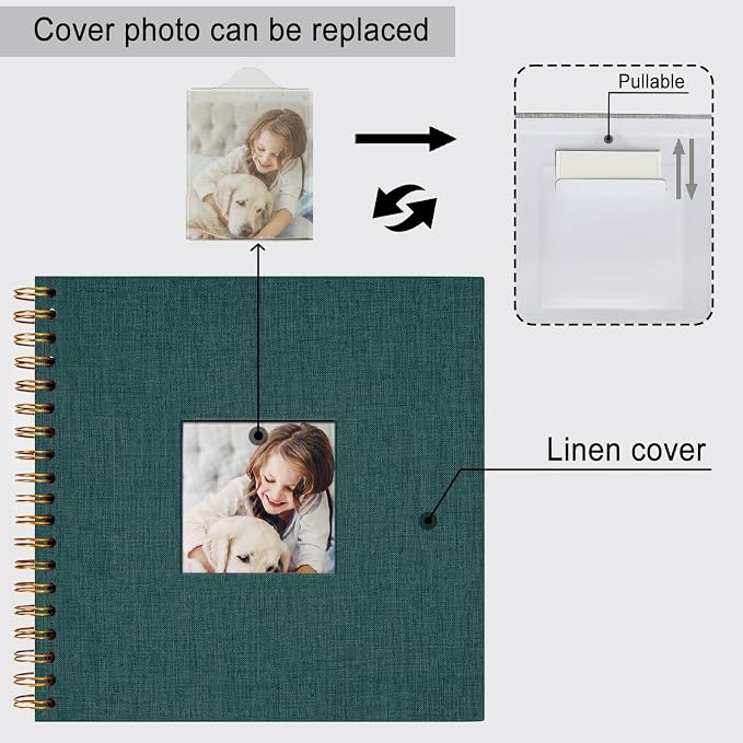 10 x 10 Inch Scrapbook Photo Album, Hardcover Kraft White Pages Arch Window - Image 5