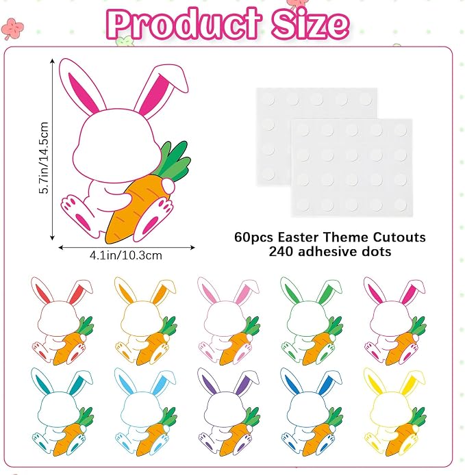 60pcs Easter Bunny Theme Cutouts Easter Bulletin Board Decorations Spring - Image 2