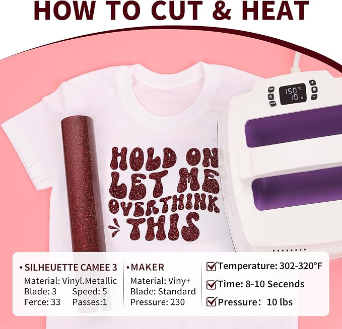 VINYL FROG Maroon Glitter HTV Vinyl Roll 10" x8ft Shimmer Iron on Vinyl | Wine - Image 3