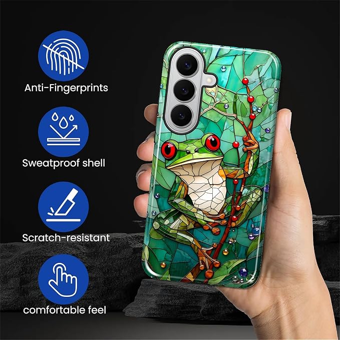 for Samsung Galaxy S26 Case, Frog Stained Glass Pattern Glossy 2 in 1 - Image 5
