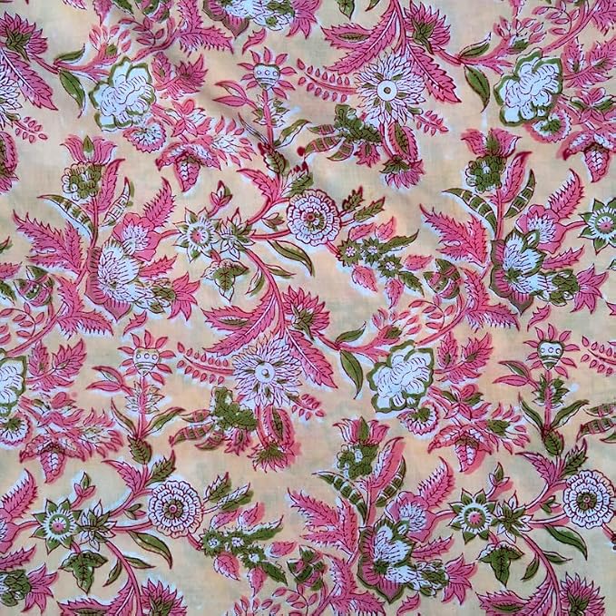 E-Tailor® Indian Ethnic 100% Cotton Voile Running Hand Block Print Natural - Image 2