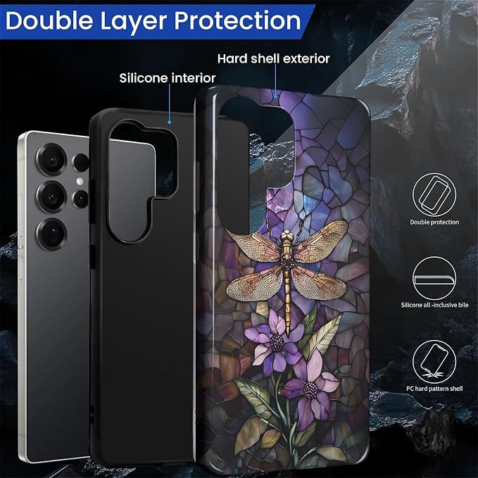 for Samsung Galaxy S25 Ultra Case, Stained Glass Dragonfly Pattern Glossy 2 in - Image 3