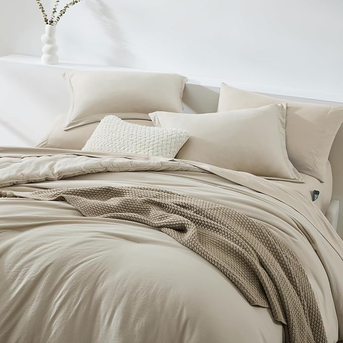 WRENSONGE King Size Comforter Set, 7 Pieces Soft Light Oatmeal Bed in a Bag King - Image 3