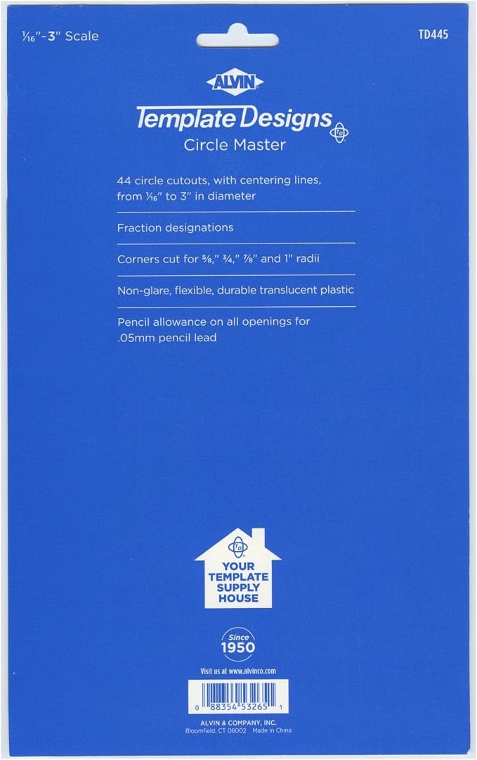 Alvin, Circle Guide Template, 44 Circles, 7 inches x 9.25 inches x .030 inches - Image 2