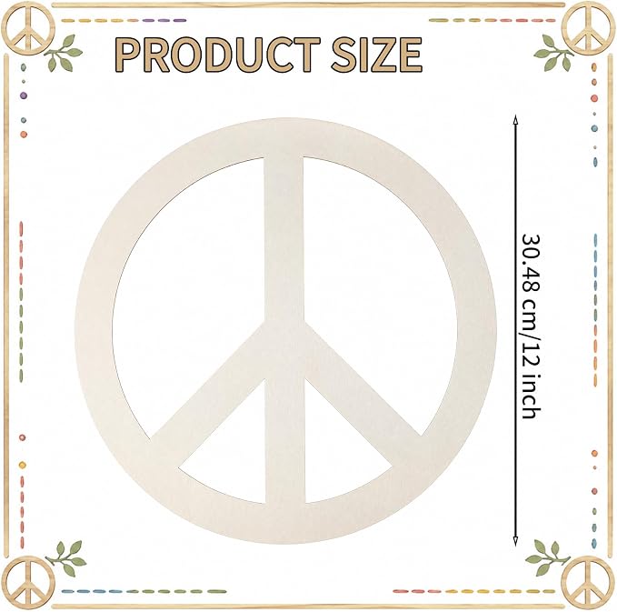 12 Pcs 12 Inches Wood Peace Cutouts Unfinished Round Wood Peace Sign Decor - Image 2
