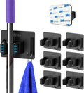 Mop and Broom Holder Wall Mount Stainless Steel Broom Mop Hanger Wall Mounted Garden Tool Rack Organizer for Closet Garage Laundry Room Kitchen Decor (Black) (6)