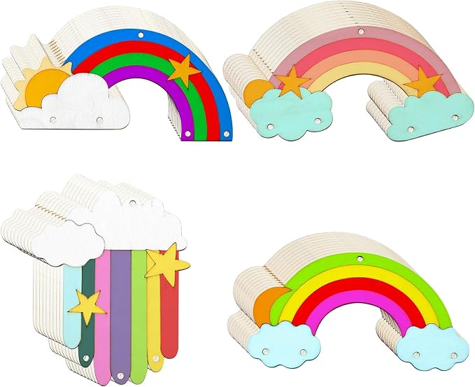 40 Pcs 4 Styles Unfinished Wood Rainbow Cutouts Wooden Rainbow Charms by URURLIFEHALL
