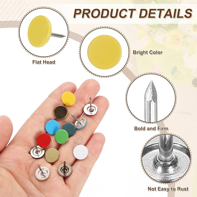 uxcell 150Pcs Upholstery Tacks, 11mmx13mm Flat Head Thumb Tack Decorative - Image 3