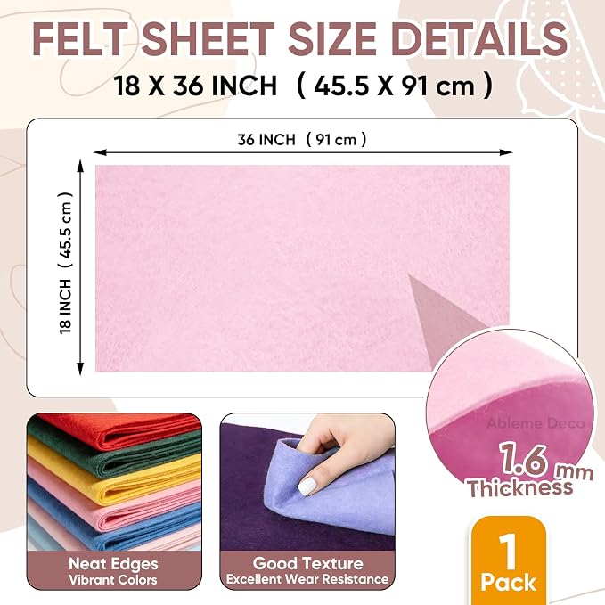 Light Pink Soft Felt Fabric Sheet 18" x 36", 1.6mm Acrylic Craft Felt | Soft - Image 3