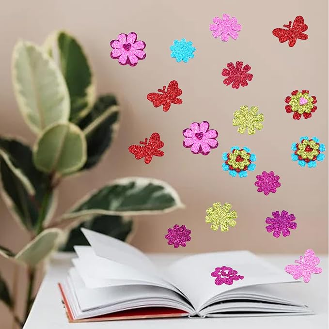 180PCS Glitter Foam Flower Stickers, Spring Theme Puffy Shapes | - Image 7