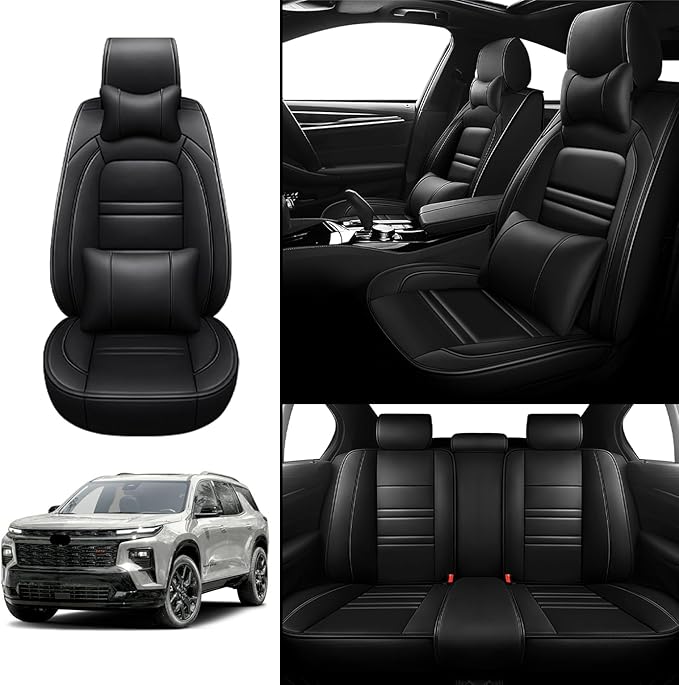 Car Seat Covers for Chevy Traverse 2009-2025 | 5-Seats Seat Covers, Waterproof Seat Protectors, Automotive Seat Covers (Full Set with Pillow,Black)