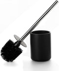 Ceramic Toilet Brush & Holder Set - Freestanding Deep-Cleaning Toilet Bowl Cleaner Brush, Stainless Steel Handle, Small & Sturdy for Storage, Easy to Clean, Non-Scratching