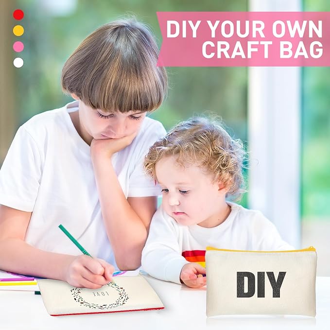 Reginary 80 Pack Canvas Zipper Makeup Bags Bulk Pencil Pouches Blank DIY Craft - Image 4