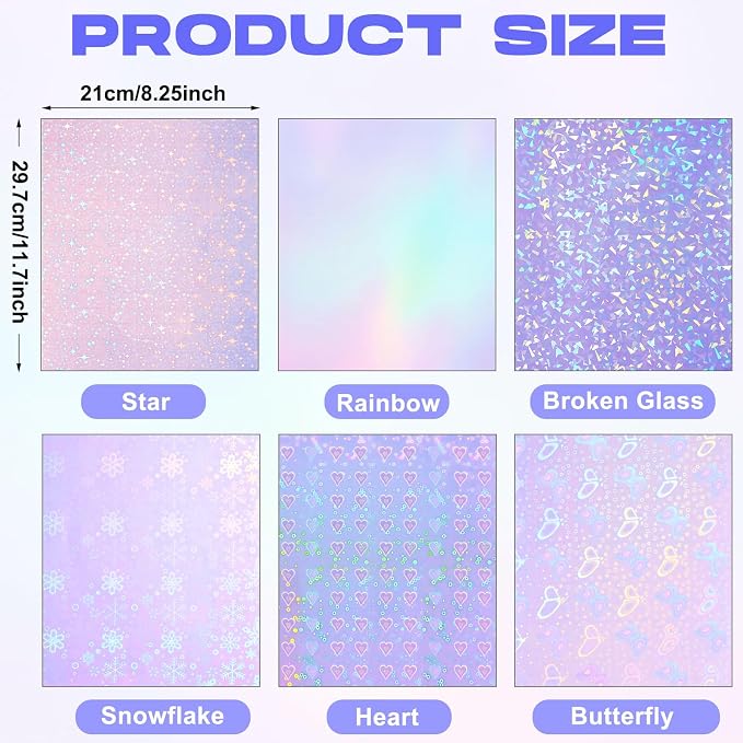 Nezyo 60 Sheet Holographic Laminate Sheet Clear Glitter A4 Size Vinyl Sticker - Image 2