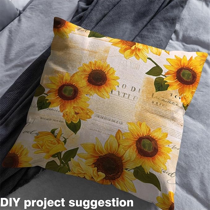 Sunflower Upholstery Fabric for Chairs, Vintage Style Blossom Flowers Outdoor - Image 3