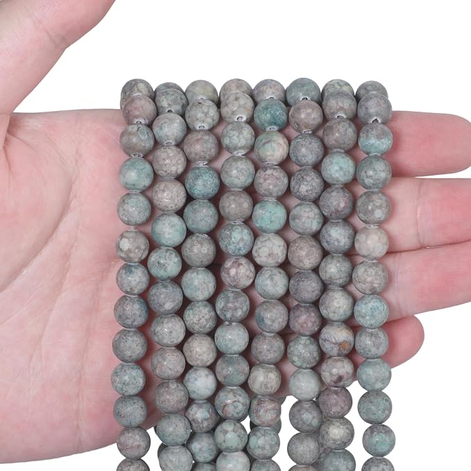 48pcs Natural Matte Cyan YuHua Gemstone Beads，8mm Frosted Round Loose Stone - Image 3