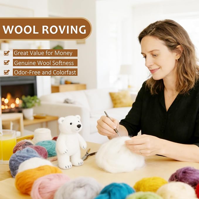 Felting Wool Downtown Brown, Wool Roving - Image 3
