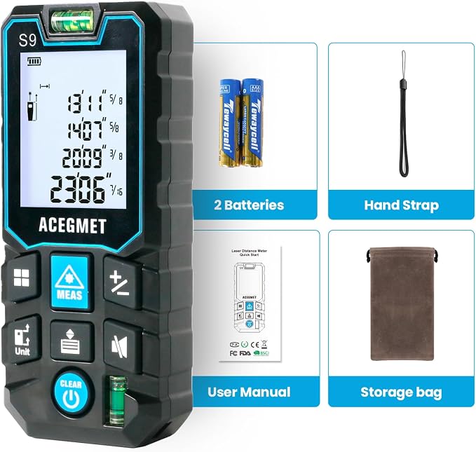Laser Measure, ACEGMET Laser Measurement Tool Backlit LCD - Image 9