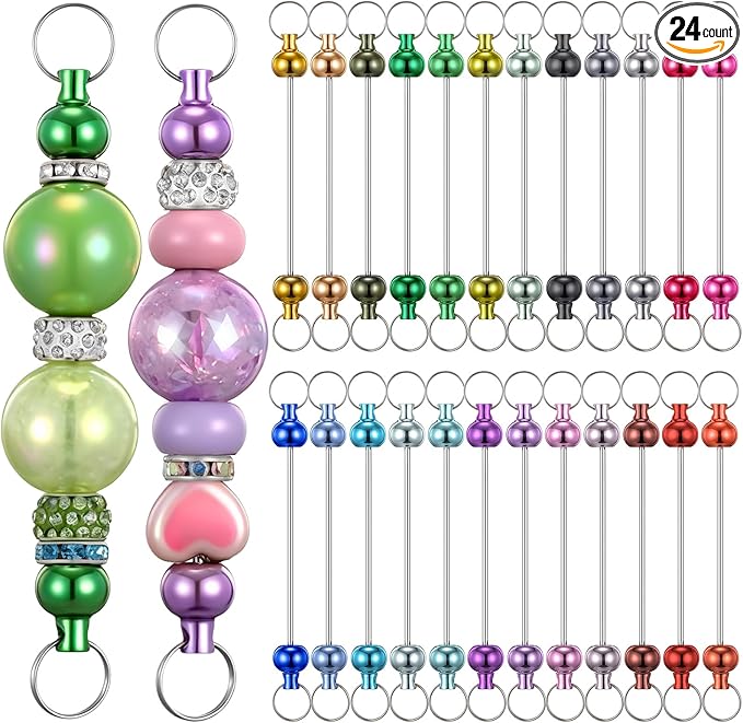 Tondiamo 24 Pcs Beadable Keychain Bars Bulk Blank DIY Metal Beaded Keychain by Tondiamo