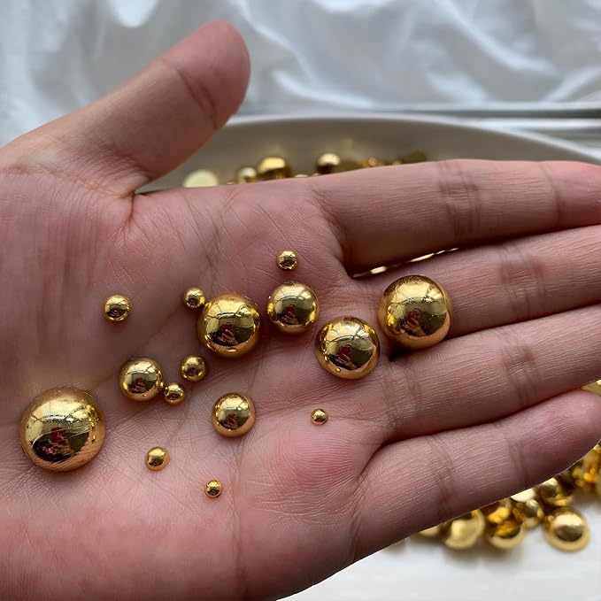1500PCS 3-14mm Shiny Gold Flatback Pearls, 150g Half-Round ABS Pearls - Image 3