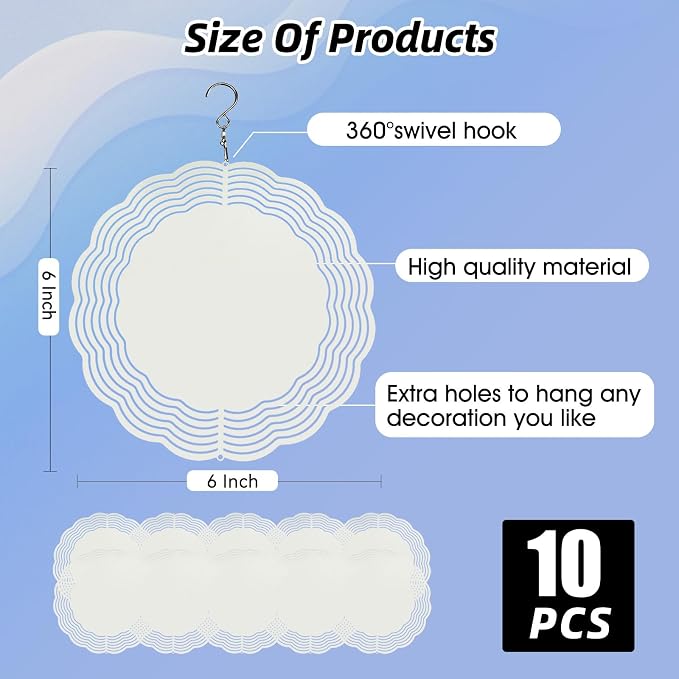 CHONOVO 10 Pack 6 Inch Sublimation Wind Spinner Blank | Double-Sided Sublimation - Image 2