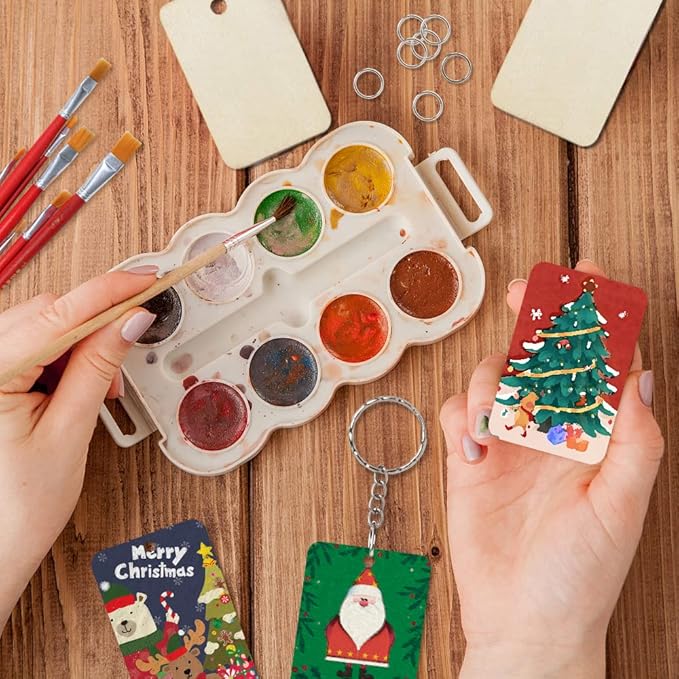 50Pcs Blank Rectangle Wooden Keychain Set, Unfinished Wood Slices - Image 4