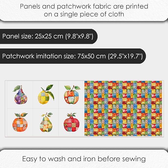 Fruit Patchwork Cotton Fabric Panel – 6 Fruit Designs + Bonus Patchwork Sheet - Image 4