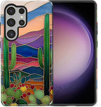for Samsung Galaxy S25 Ultra Case, Stained Glass Cactus Pattern Glossy 2 in 1 - Image 2