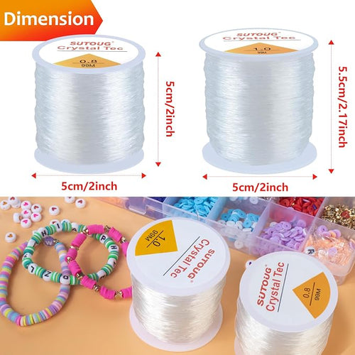 0.8mm & 1.0mm Elastic String for Bracelets, 2 Rolls Strong Stretchy Bracelet - Image 2