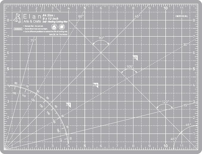 Elan Cutting Mat A4 Gray, Self Healing Cutting Mat 9x12 Inch, 5-Ply Craft Board by Elan