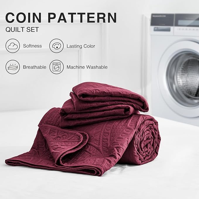Love's cabin Quilts for Queen Bed Burgundy Bedspreads Bedding Set - Image 7
