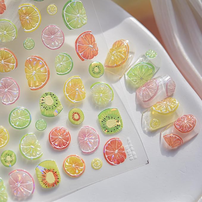 Summer Fruit Nail Art Stickers Decals 5D Embossed Fruit Nail Stickers 1PCS by POWPOP