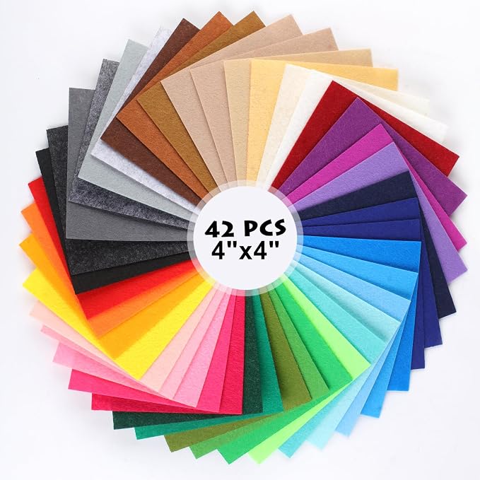42 Pcs Stiff Felt Fabric Squares 4x4 Inch by Unknown