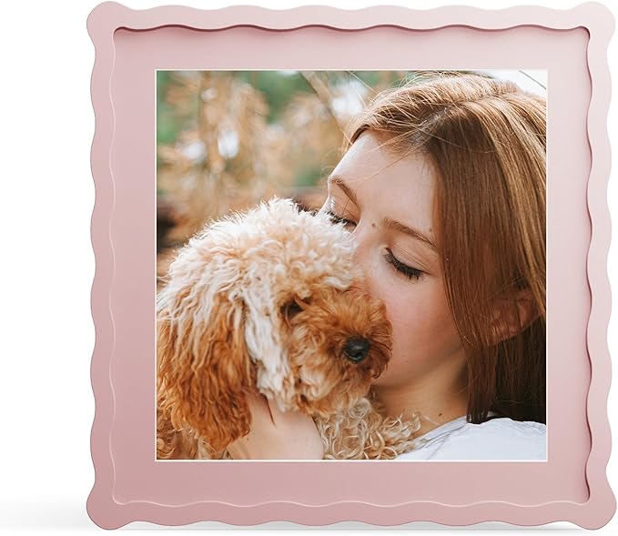 12x12 Picture Frame with Mat for 10x10, Wavy Edge Wooden Real Glass Photo Frame by THKRLOF