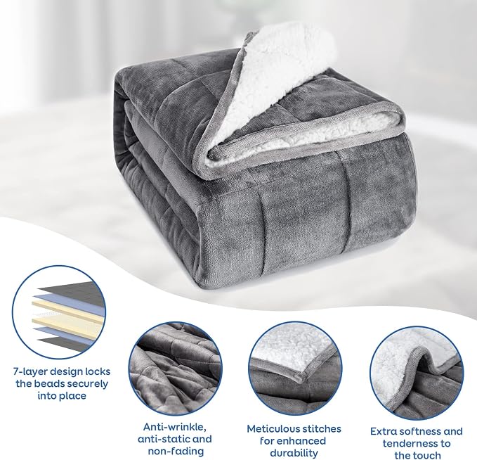 Cottonblue Sherpa Fleece Weighted Blanket 15 Pounds Queen Size 60” x 80 Heavy - Image 4