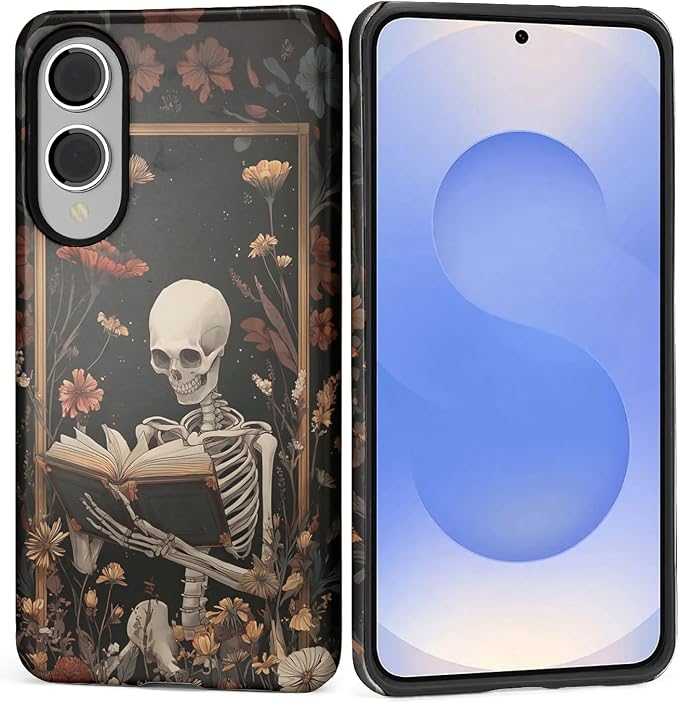 Case for Samsung Galaxy S25 Edge Case, Skeleton Reader Goth Floral Design by Kapadiy